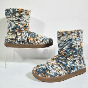 Sanuk Toasty Tails Short Pull-on Boots Womens Size 6.5 Dusty Teal Speckle Knit‎